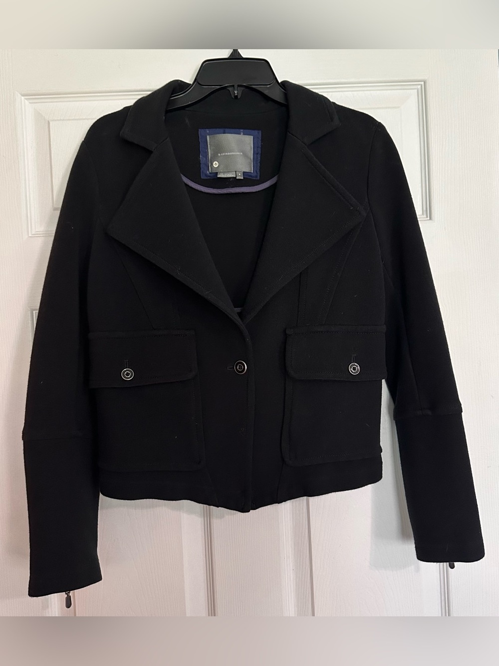 Anthropologie Black Knit Moto Jacket | Zip Cuff Cropped Blazer | Size Medium
